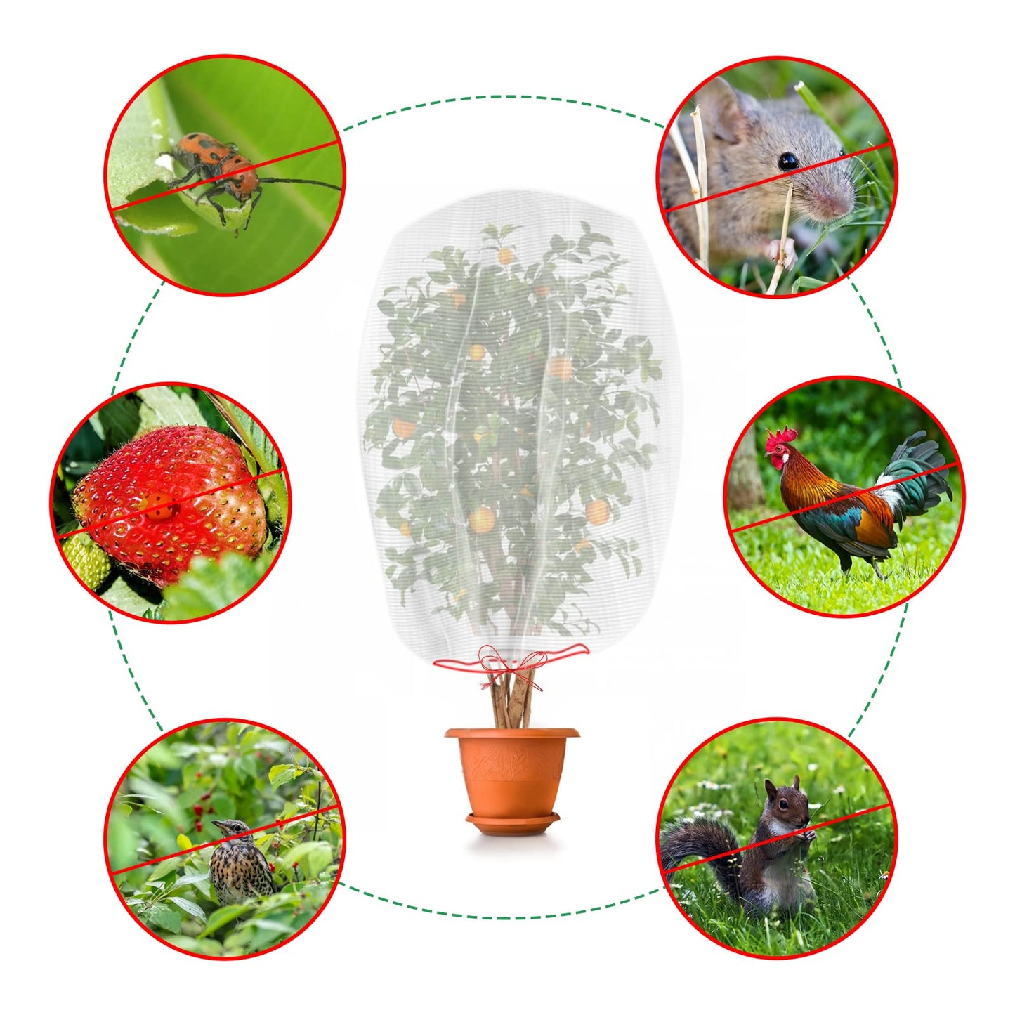 Kikhope 10 Pcs Garden Mesh Netting - 29"x21" Insect Bird Netting Pest Barrier Bags with Drawstring -Plant Fruit Protection Bag for Fruit Trees & Tomato Plants, Blocks Birds, Squirrels & Insects