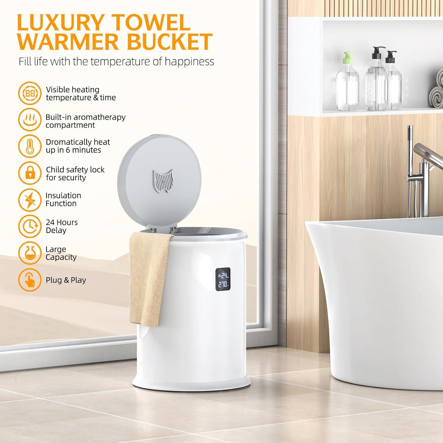 Large Towel Warmer for Bathroom, Luxury Hot Towel Warmer with Timer, LED Display Time and Temperature, Insulation Effect Up to 150 Minutes, Delay Time Up to 24 Hours, Best Ideals (White)