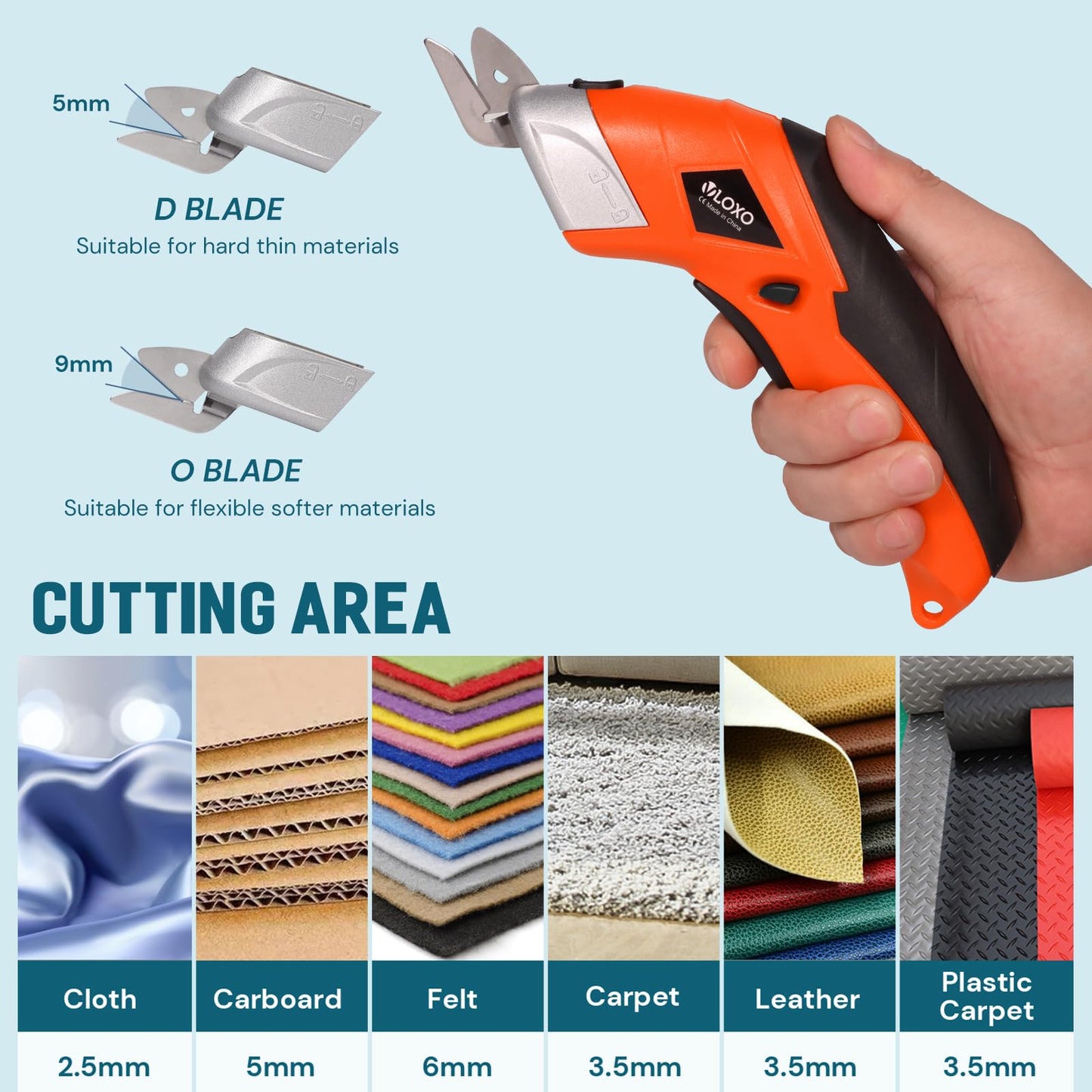 VLOXO Cordless Electric Scissors, Cardboard Cutter Super Scissors Box Cutter with Blades Rechargeable Powerful Fabric Tool for Crafts Leather Carpet Plastic Felt Include Case Orange CS4001