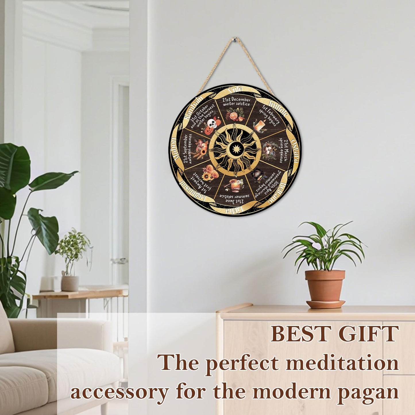 Wheel of The Year Wood Sign, 12" Wheel Year Wall Hanging, Sabbats Pagan Witch Sign, Witchcraft supplies, Wicca Calendar, Wiccan Holiday, Yule Altar, Celestial Sign, Christmas Thanksgiving Decor