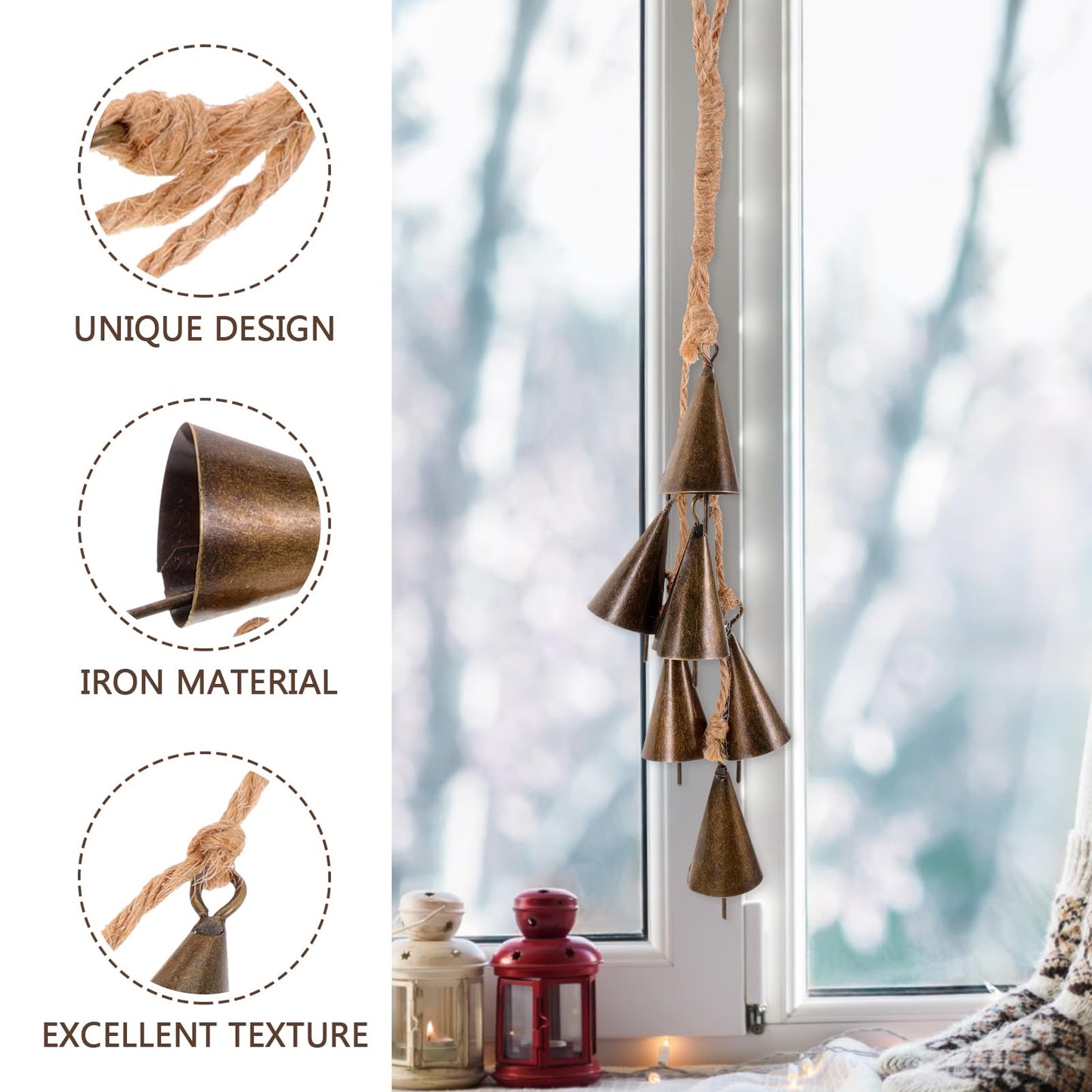 GANAZONO Outdoor Decor Witch Bells Door Knob Hanger Wind Chimes Hanging Bells with Rope Wreath Handmade Handicrafts Rustic Witchcraft Supplies for Home Room Garden Decor A Wall Hanging Decor