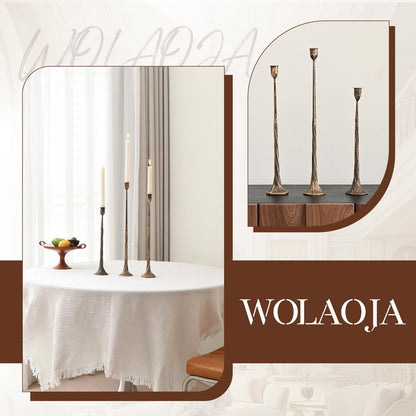 Set of 3 Candle Stick Holders, Iron Antique Gold Candlestick Holders, Fits 3/4 inch Thick Candles, Tapered Candle Holders Tall Set for Dining Table, Wedding, Home Decoration