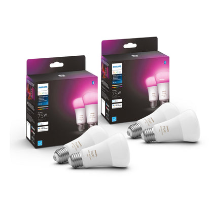 Philips Hue Smart 75W A19 LED Bulb - Soft Warm White Light - 2 Pack - 1100LM - E26 - Indoor - Control with Hue App - Works with Alexa, Google Assistant and Apple Homekit