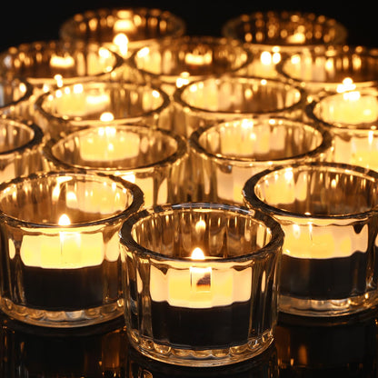 Mumufy 50 Pcs Glass Tealight Candle Holder Ribbed Votive Candle Holder for Centerpiece Wedding Proposal Spa Aromatherapy Meditation Home Decor (Clear)