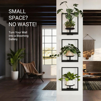 SUNLITOPTO Plant Wall Shelf, Metal Modern Style Frame, Picture Wall Plant Holder, Plant Frames for Living Space Decor Display Stand for Living Room Balcony Garden Patio (3 PACK(BLACK ))