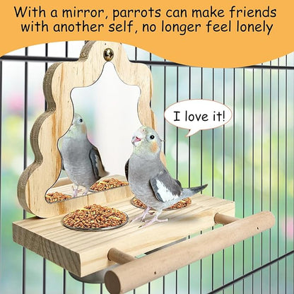 Tfwadmx Bird Parrot Wooden Feeding Cups Small Bird Feeding Dish Cups Stainless Steel Birds Bowls Food Water Bowls with Food Holder for Cockatiel Parakeet Macaw Finches Lovebirds
