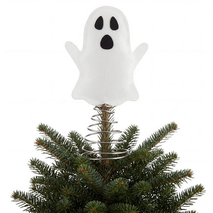 Gejoy 1 Set Halloween Miniature White Ghost Tree Topper Includes Spring Base 4 Inch Tree Ornaments Gift for Colleagues Neighbors Home Halloween Party DIY Decorations