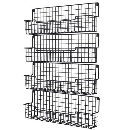 AURIKAR Spice Rack Wall Mount, Spice Organizer for Cabinet & Pantry Door, Set of 4 Hanging Spice Rack Saving Space for Kitchen, Black