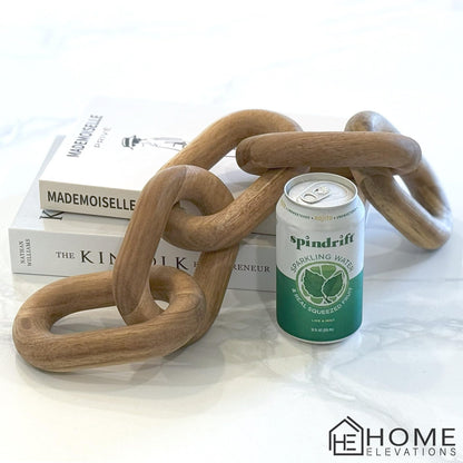 Natural Wood Chain Link Decor – 21" Light-Medium Decorative Object for Coffee Table, TV Stand & Living Room - Bohemian Shelf & Entryway Table Accent – Gift Idea for Housewarming or Home Décor