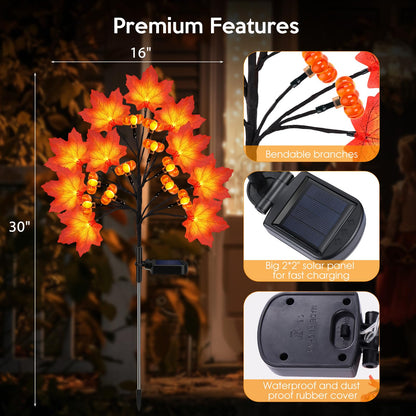 ReyeeInc Fall Solar Lights Outdoor, Solar Powered Fall Stake Lights with 20 Maple Leaf and 20 Pumpkin for Yard, Patio, Lawn, Garden, House, Home Outside Thanksgiving Harvest Decorations(2 Pack)