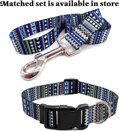 Mihqy Dog Collar with Bohemia Floral Tribal Geometric Patterns - Soft Ethnic Style Collar Adjustable for Small Medium Large Dogs (Bohemian Blue,XS)