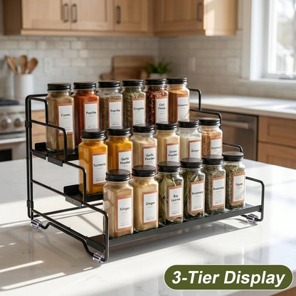 KITREPAION Spice Rack Organizer for Cabinet, Tiered Adjustable Spice Shelf Organization, Metal Seasoning Rack for Kitchen Countertop Cupboard Pantry, Raised Edge Anti-Slip Design for Jars and Bottles