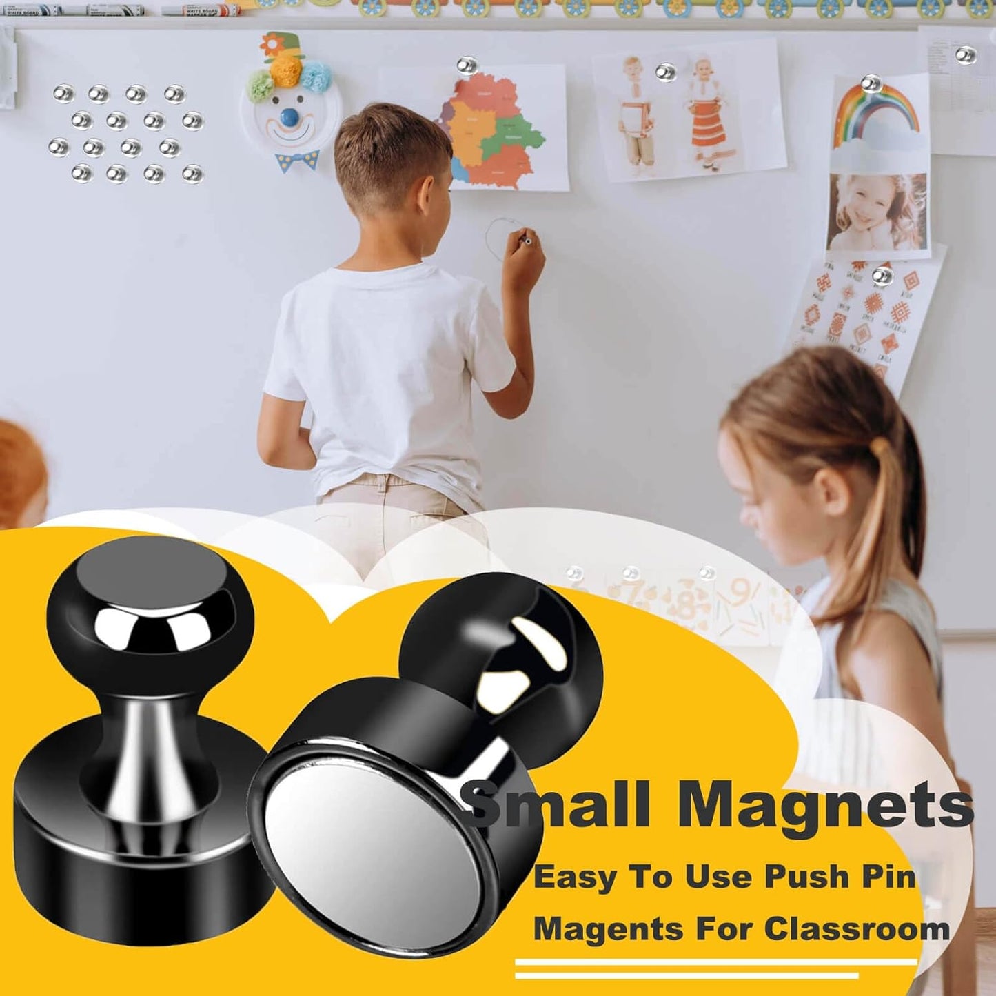 Black Strong Fridge Magnets, Small Refrigerator Magnets, Push Pin Magnet s for Whiteboard, Decorative Whiteboard Magnets for Classroom, Kitchen Accessories, Dry Erase and Map