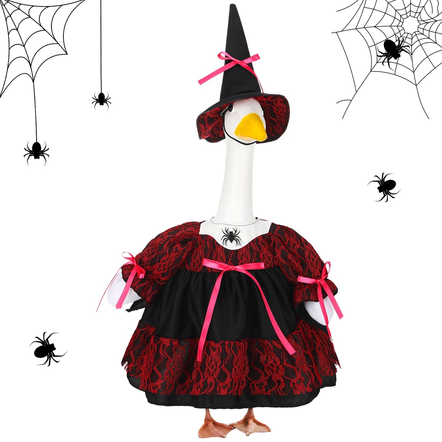 Suzile Wizard Porch Goose Outfit Witch Geese Costume for 23" High Cement or Plastic Goose Clothes for Yard Lawn Outdoor Garden Patio Magical Wizard Party Decoration Concrete Gothic Duck Statue Dress