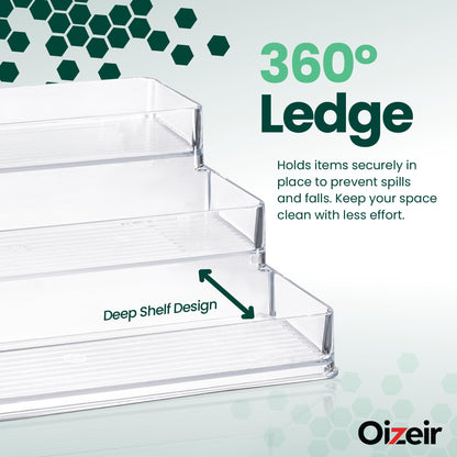 Oizeir Clear Spice Rack (2-Pack) - 3-Tier Acrylic Organizer for Cabinet - Deep Spice Shelf - 10.4 x 9.6 x 4 Inches - Holds Seasoning and Condiments