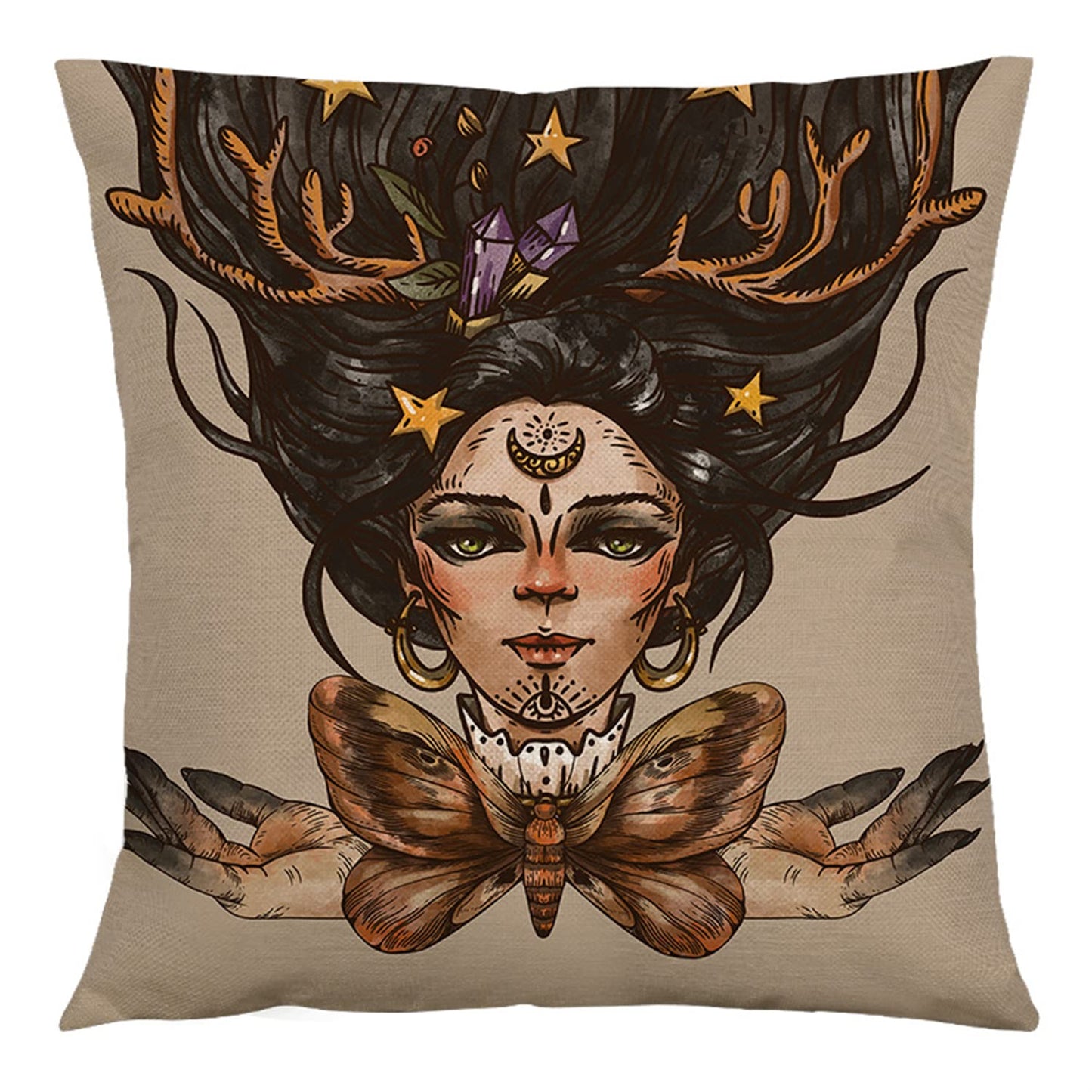 RinRinfam Mystery Witchy Decor Black Pillow Covers 18x18 Set of 4, Rose Skull Magic Girl Rabbit Mushroom Linen Pillow Cushion Cases, Farmhouse Home Decor