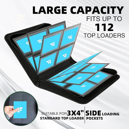 Top Loader Binder, Holds 112 Cards in 3"x4" Toploaders, Trading Card Binder 4 Pocket for TCG, MTG, YGO, Game Cards, Sports Cards(Black)