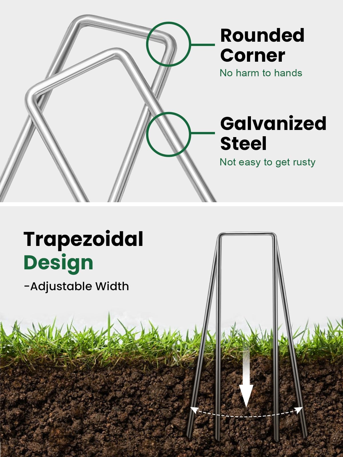 GROWNEER 100 Pack Landscape Staples 6 Inch 11 Gauge Heavy Duty Hot-Dip Galvanized Steel Garden Stakes U-Shaped Weed Barrier Spikes Metal Ground Pins for Lawn and Yard Landscaping