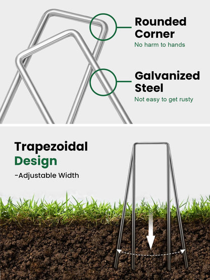 GROWNEER 100 Pack Landscape Staples 6 Inch 11 Gauge Heavy Duty Hot-Dip Galvanized Steel Garden Stakes U-Shaped Weed Barrier Spikes Metal Ground Pins for Lawn and Yard Landscaping