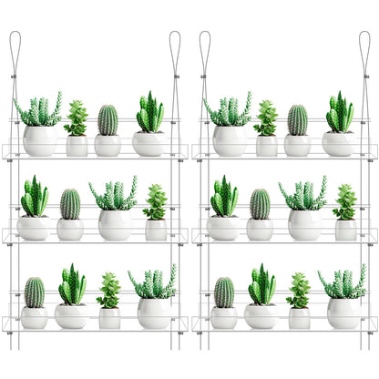Ziliny 2 Pcs 16 Inch 3 Tier Clear Hanging Window Plant Shelves Acrylic Shelves Hanging Plant Stand Window Hanger Flower Pot Organizer Storage for Indoor Wall Garden Grow Herb
