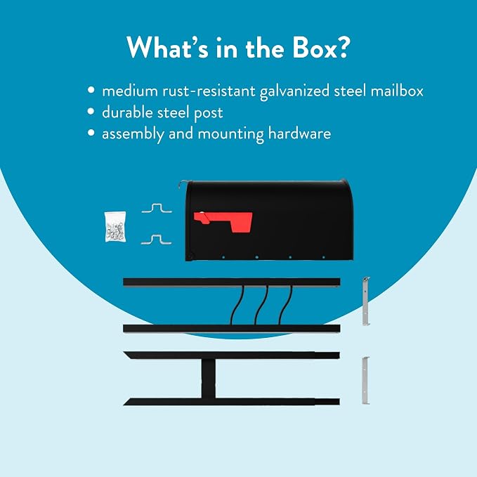 Architectural Mailboxes Mailbox to Go Galvanized Steel Mailbox and Post Kit, MC11KITBAM, Black, Medium Capacity