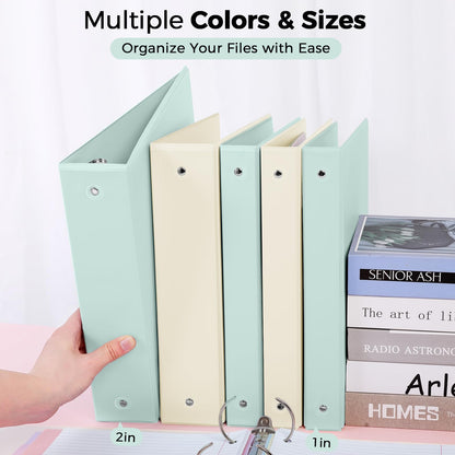 SKYDUE 1 Inch 3 Ring Binder with 8 Tab Dividers & 24 Labels, Pastel Binder Organizer for Letter Size Paper, Aesthetic School Binder for Notes, Documents, Office & Home Organization, Green