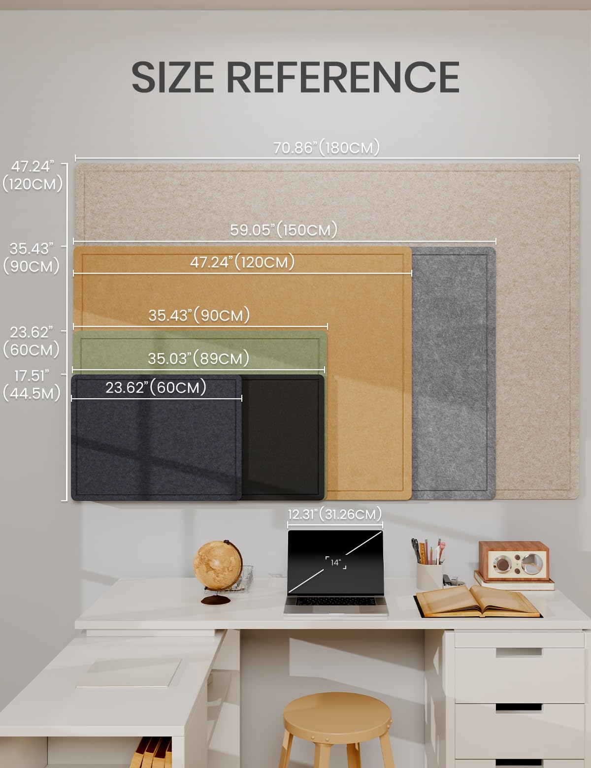 Fluxynara Bulletin Board, 35" x 17.5" Cork Board Alternative with 12 Safe Removable Adhesive Tabs, Foldable Felt Pin Board for Home Office, Classroom, Bedroom,Entryway for Walls—Oatmeal