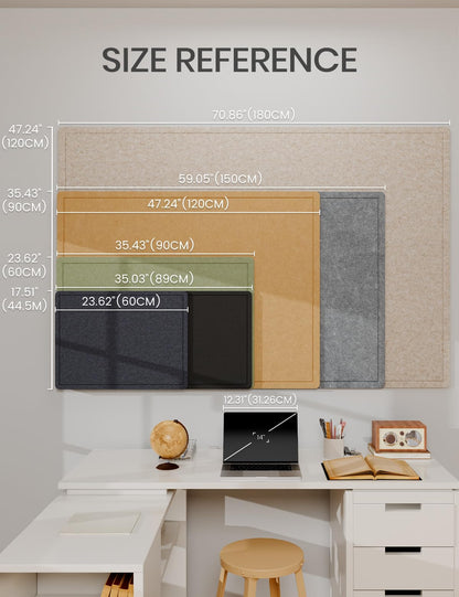 Fluxynara Bulletin Board, 35" x 17.5" Cork Board Alternative with 12 Safe Removable Adhesive Tabs, Foldable Felt Pin Board for Home Office, Classroom, Bedroom,Entryway for Walls—Black