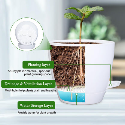 Koalaime Hanging Planters for Indoor Plants, 2 Set Self Watering Hanging Flower Pots, Modern Hanging Plant Baskets with Metal Plant Holder & 6.5 Inch Plastic Pots for Garden Home Decor (White)