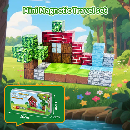 uMadeUs Magnetic Blocks Building Set - Puzzle Cubes as STEM Toys for Kids - Toddlers Sensory Construction Tiles - Ages 3+ Creative Educational Games for Boys and Girls - Adventure Forest 100pc Block
