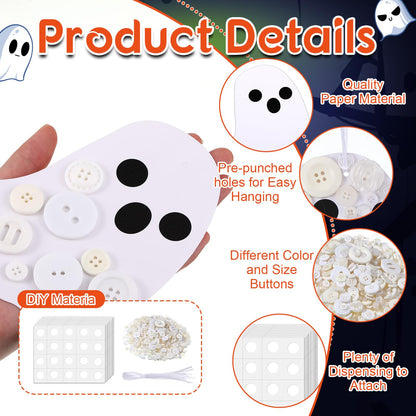 CraftyDream 12 Set Halloween Ghost Craft Kit Buttons Boo Halloween Ornament Craft Hanging Decoration for Horror Theme Party Favor DIY Home Activities