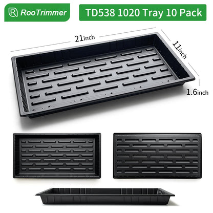 RooTrimmer Growing Trays, 1020 Plant Nursery Trays Heavy Duty Seed Starter Flat Seedling Tray for 72/128 Cell Plug Tray Transplant Growing Microgreens (21"×11", 10 Pack, 1.6" Deep, Without Holes)