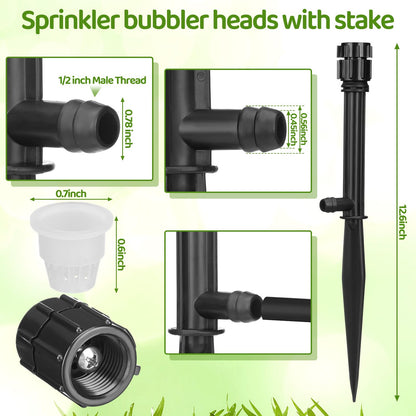 Geelin 12 Set 360° Sprinkler Heads with 11.8 Inch Stake Adjustable Flow Irrigation Spray Emitters for 1/2 Inch Irrigation Tubing for Tree, Shrubs, Garden Watering System(Style 1)