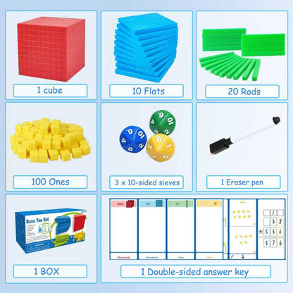 JUGGPENG Plastic Base Ten Blocks with Place Value Chart, Math Manipulatives for Kids, Math Cubes for Kindergarten 1st-3rd Grade, Counting Cubes for Math Learning Tools, 137 Pcs