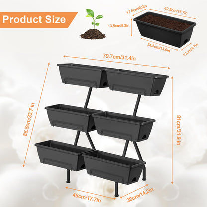Raised Garden Beds with 6 Garden Planter Boxes Indoor Outdoor Vertical Raised Bed for Gardening Standing Planter Box with Legs, 3 Tier Elevated Herbs Flowers Garden Planter for Patio, Balcony, Gray