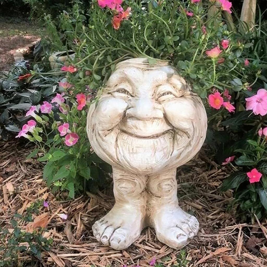 Sheremart Whimsical Face Planter - 6inch Funny Wizard Head Sculpted Pot (Antique White Resin), Unique Succulent Planter for Indoor/Outdoor Garden Decor (1#)
