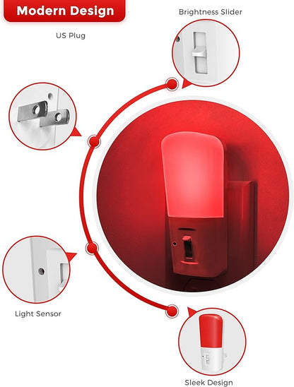 L LOHAS LED Red Night Light Plug in, Dimmable Light LED Night Lights with Dusk to Dawn Sensor, 5-80LM Adjustable Brightness Red Light for Nursery Kids Room Hallway Kitchen, Christmas Gift 2 Pack