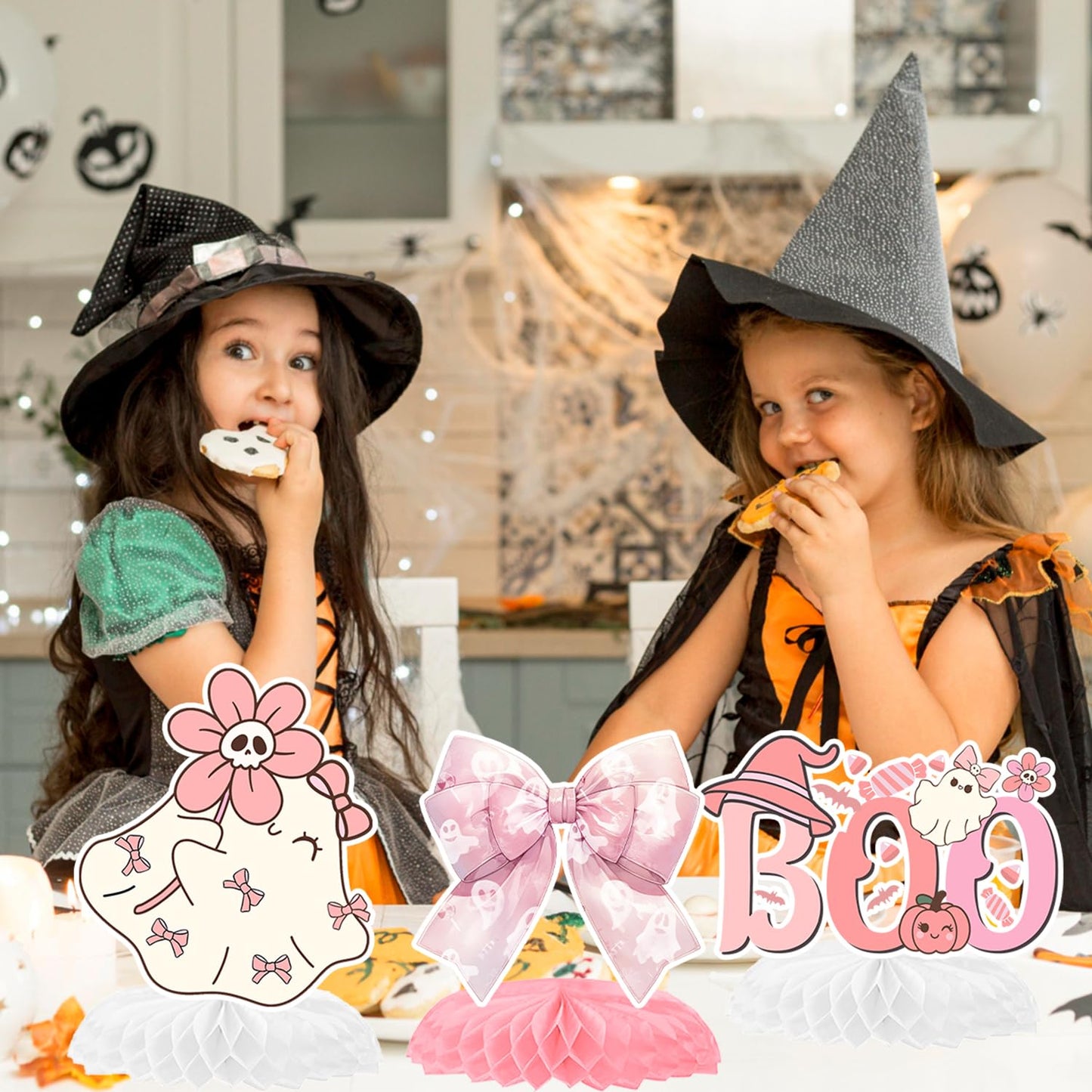 12 Pcs Pink Bow Ghost Honeycomb Centerpieces, Pink Halloween Party Favors Birthday Party Decorations Bow Ghost Centerpieces Decorations Supplies for Halloween Kids Teens Boys Girls Baby Shower