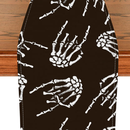 DAORJWL Funny Table Runner for Thanksgiving Christmas Home Decoration, 13 x 72 Inches Cute Kitchen Dinning Home Decor Cool Rock Skull Hands