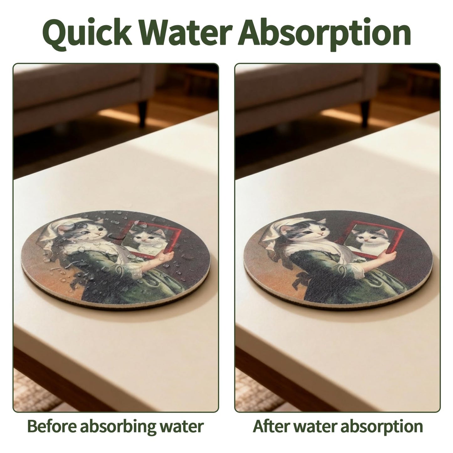 TBWHL Funny Coasters Set of 6, Fun Cat Drink Coasters, Absorbent Drink Anime Cat Coasters, Non Slip Cute Coasters for Desk, Coffee Table, Dining Room Decor