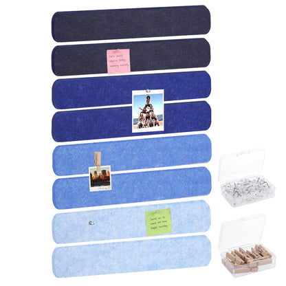 Thboxes 8 Pack Felt Bulletin Board Strips, 13x2 Inch Self Adhesive Felt Pin Boards with 50 Pushpins and 10 Wooden Clips Push Pins, Cork Board for Walls Home Office Decor(Serene Blue Mist)