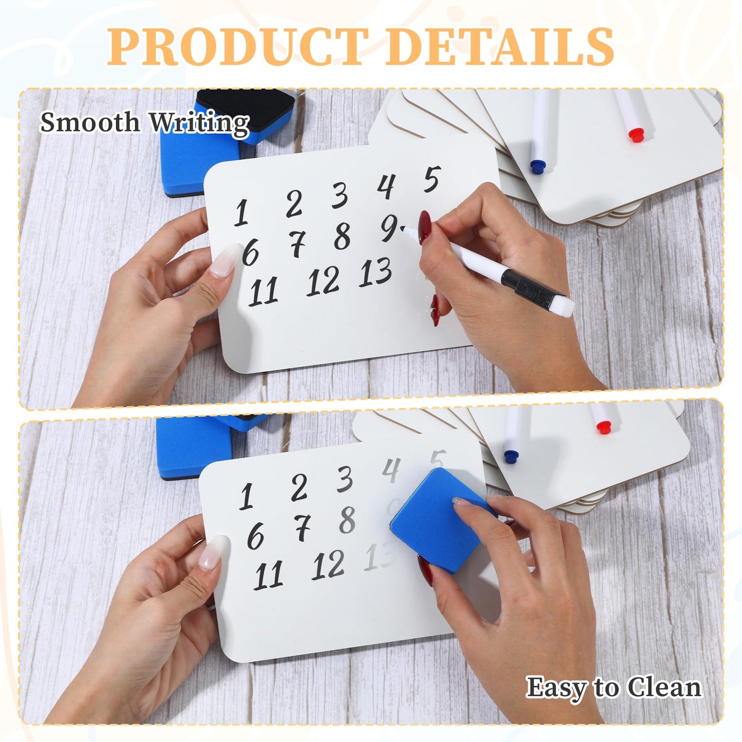 12 Sets Mini Whiteboard Small Dry Erase Board 5''x 7'' Double Sided Small White Board Dry Erase with Markers Erasers Pen Holders Portable Mini Whiteboard for Classroom Teacher Home Office