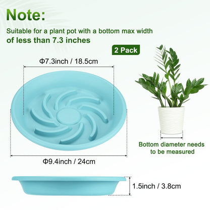 M METERXITY 2-Pack Plant Saucers, 7.3 Inch ID Anti-Rot Root Resin Flower Pot Plant Saucers for Indoor/Outdoor, Flowerpot Drip Tray [9.4 Inch OD, Light Blue]