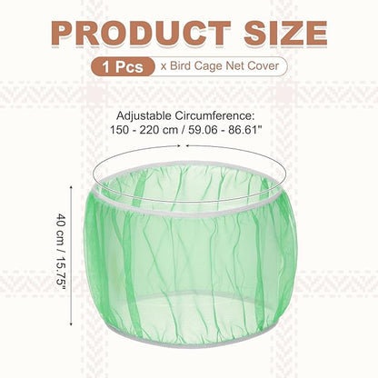 Bird Cage Seed Catcher, Bird Cage Net Cover Seeds Guard, Universal Birdcage Accessories, Green, Circumference 59.1"-86.6", Height 15.7" for Parrot Cockatiel Enclosures