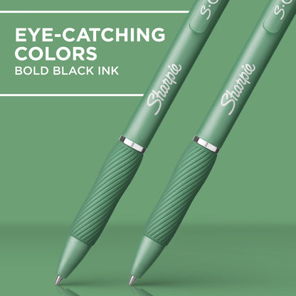 Sharpie S-Gel, Gel Pens, Medium Point (0.7mm), Forest Green Barrel, Black Ink, 12 Count
