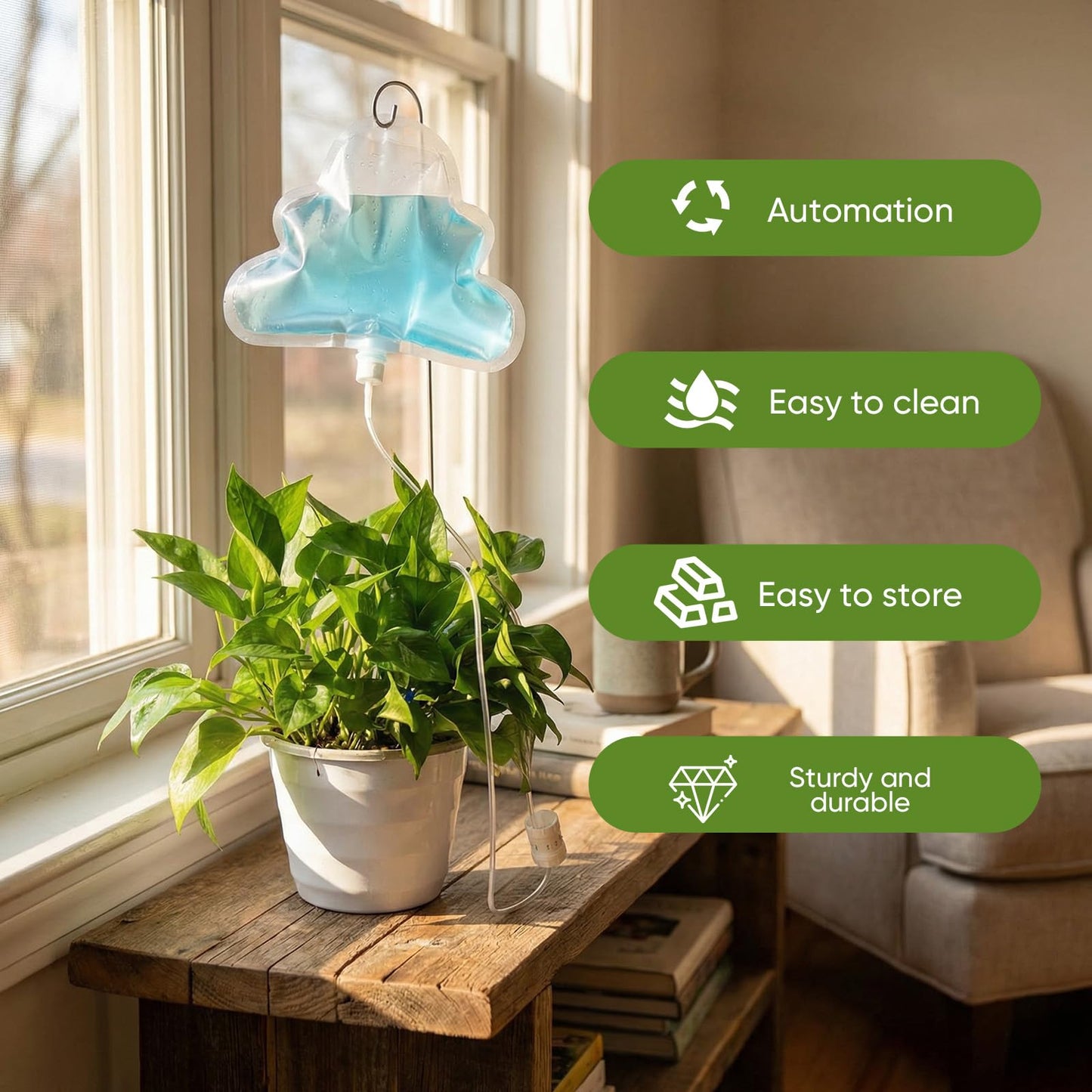 Zhengmy 12 Pcs 500ml Plant Self Watering Bags, Cloud Shape Automatic Drip Irrigation System with Adjustable Valve and Support Stakes, Slow Release Vacation Plant Waterer for Indoor Outdoor Plants