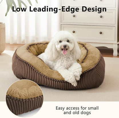 Medium Dog Beds for Medium Small Dogs Washable, Rectangle Dog Bed Medium Size Dog, Orthopedic Warming Soft Calming Sleeping Puppy Bed Durable Pet Bed with Anti-Slip Bottom(Brown,25"x21"x8")
