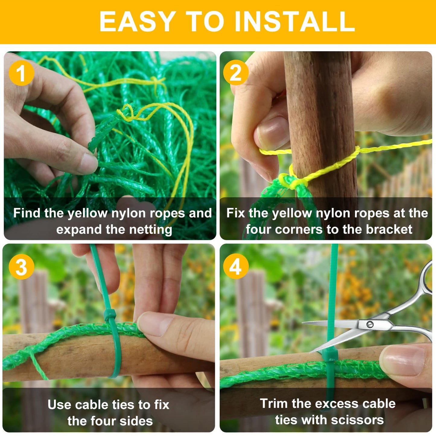 Garden Trellis Netting for Climbing Plants Outdoor, 6.6x26.2 FT Plant Netting for Cucumber, Tomato, 27 Strands Trellis Net with 4x4 Inch Mesh as Vegetable Netting for Grape, Bean