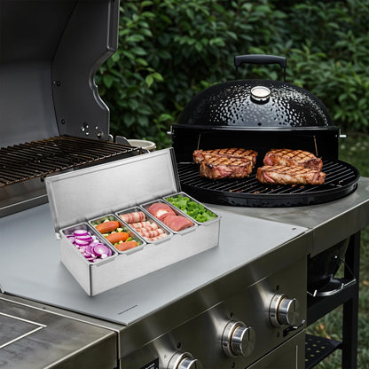 wutfuooo Pizza Topping Station, Condiment Station, Stainless Steel Pizza Topping Station with 5 Removable Containers for Salad Bar and Nacho Bar Topping Station and Grill Table