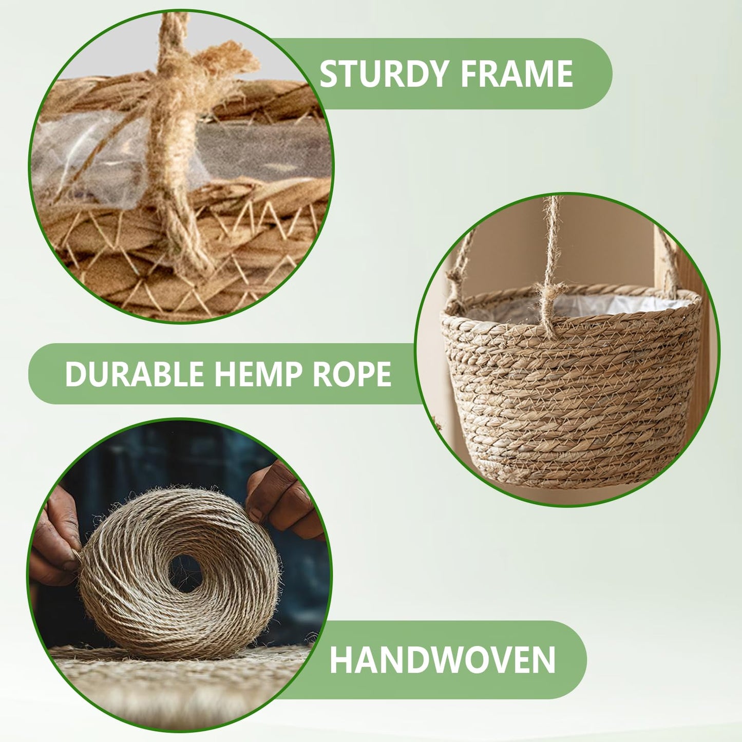 Riadyet 8-Inch Small-Caliber Woven Jute Hanging Planter – Seagrass Plant Basket, Decorative Hanging Plant Holder, Ideal for Home Décor and Storage